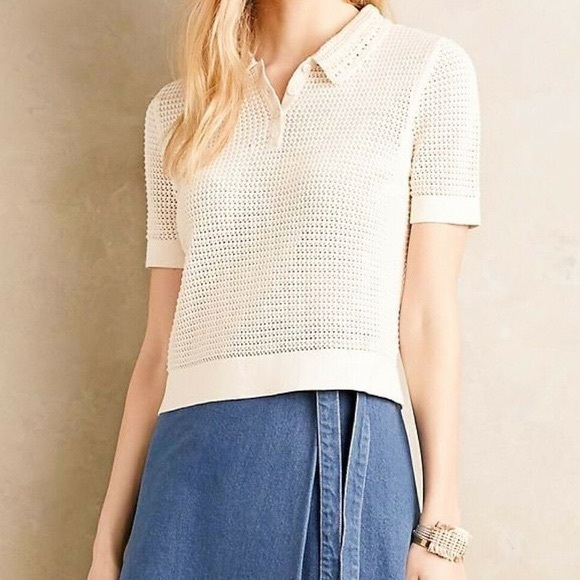 Anthropologie Tops - Anthro HWR crochet polo shirt